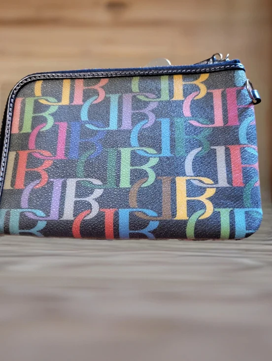 Dooney & Bourke Black Multicolor Signature Zip Wristlet with Heart Charm - Picture 2 of 4